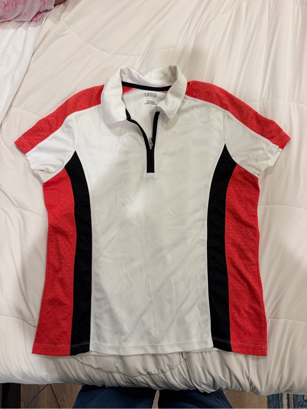 Izod White coral and Black Womens' golf Polo
